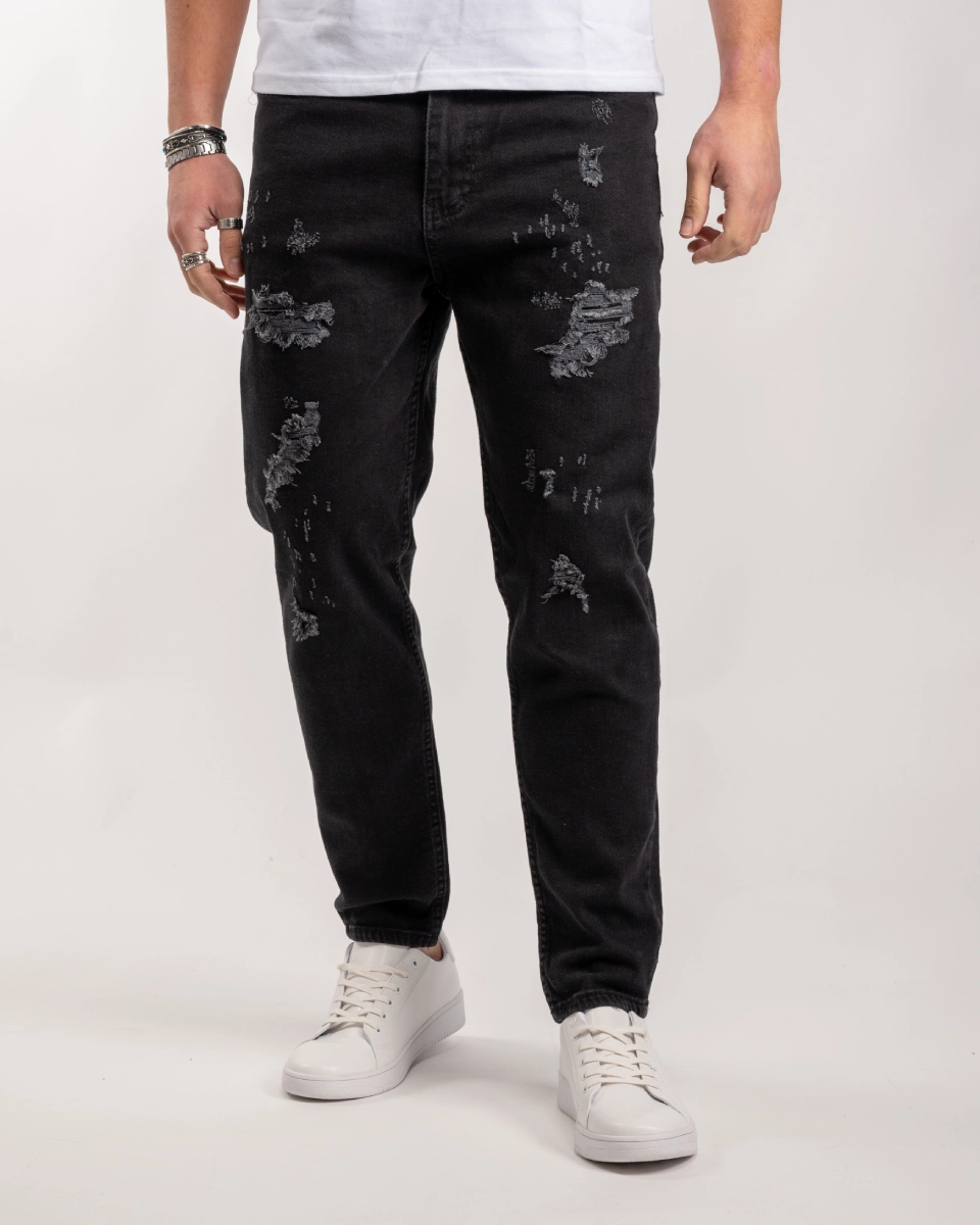 Ανδρικό jean HARPY με σκισίματα -boyfriend fit (Μαύρο)