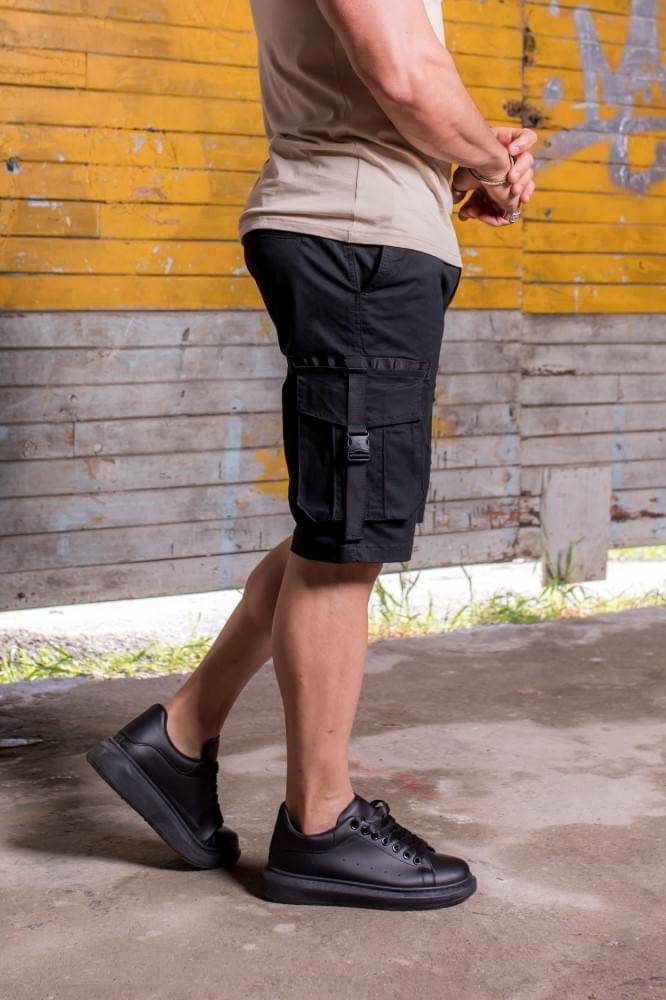 Harpy Clothing - Ανδρική Cargo βερμούδα Harpy με ιμάντα (Μαύρη) // ανδρικές βερμούδες