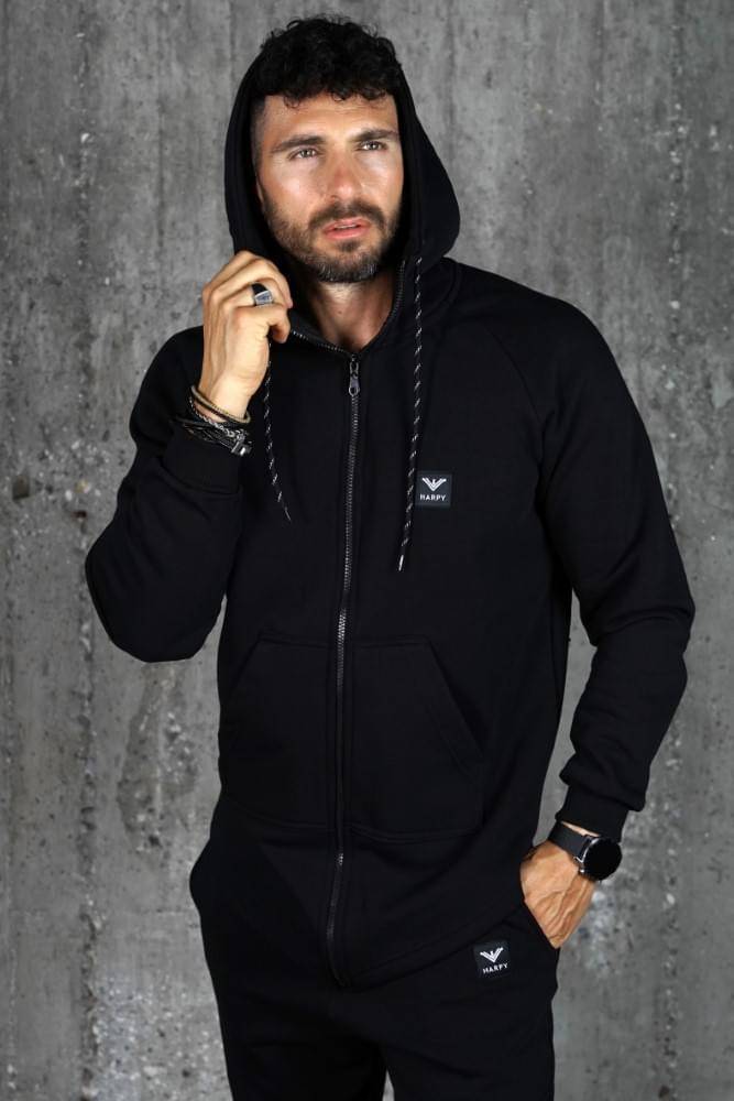 Ανδρική φούτερ ζακέτα Harpy με οβάλ τελείωμα (Μαύρο) - Image 2