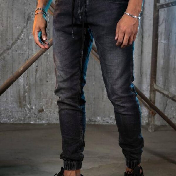 Ανδρικό τζιν παντελόνι με λάστιχο Harpy (Μαύρο)