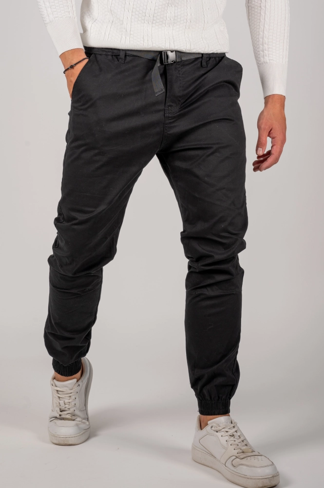 Ανδρικό υφασμάτινο παντελόνι Harpy με λάστιχο στο τελείωμα (Μαύρο) - Image 3