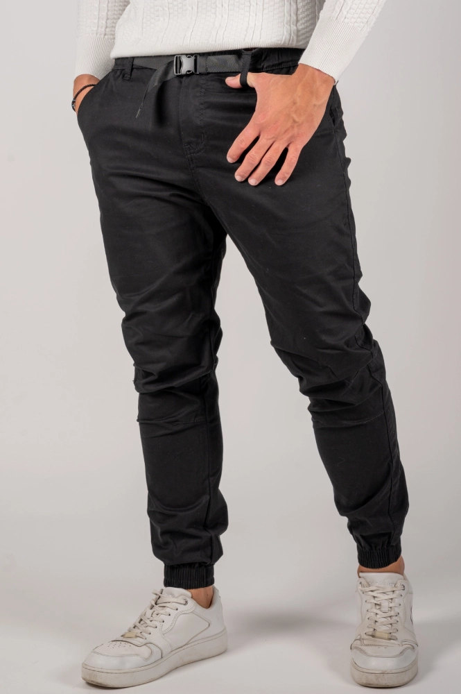 Ανδρικό υφασμάτινο παντελόνι Harpy με λάστιχο στο τελείωμα (Μαύρο)