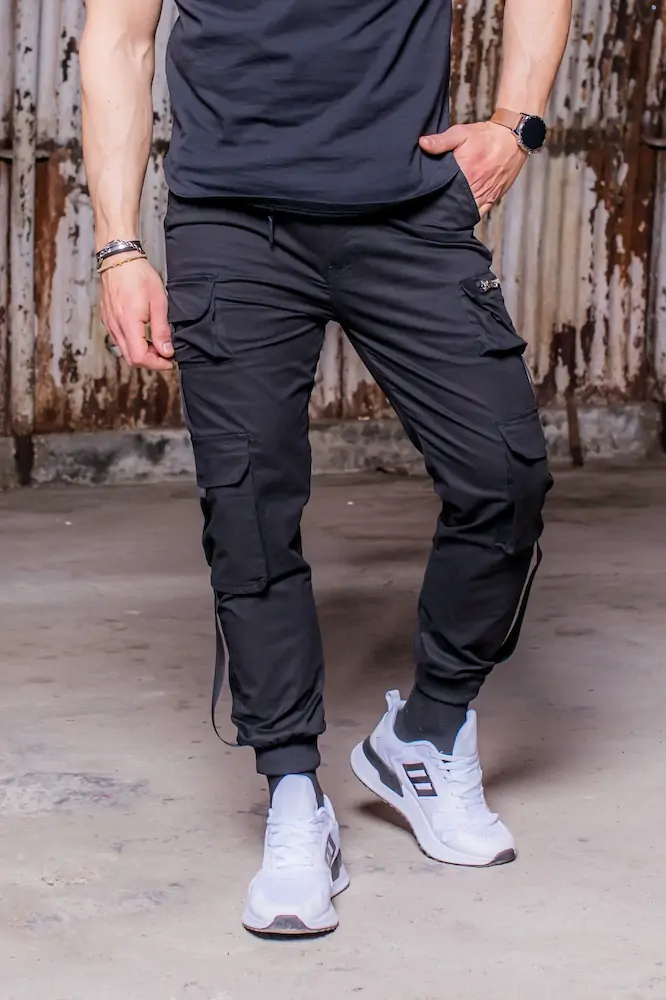 Ανδρικό Cargo Pants Harpy με ιμάντες (Μαύρο)