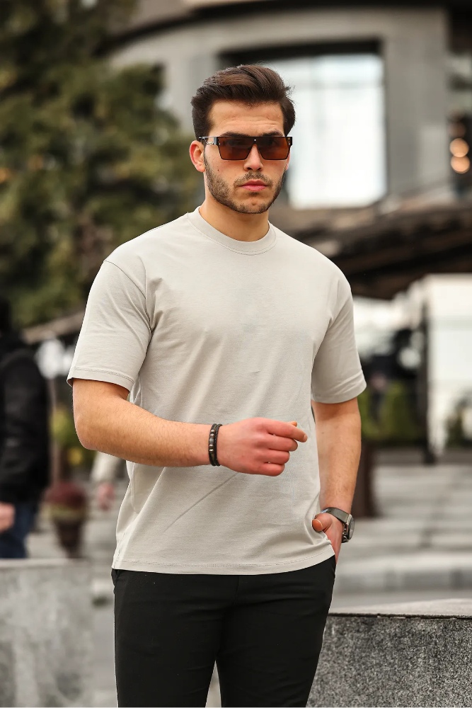 Harpy Clothing Ανδρικό Oversized μονόχρωμο T Shirt (Μπεζ) mono1