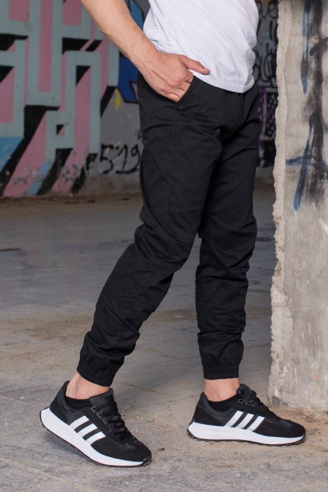 Ανδρικό υφασμάτινο παντελόνι Harpy με λάστιχο στο τελείωμα (Μαύρο) - Image 4